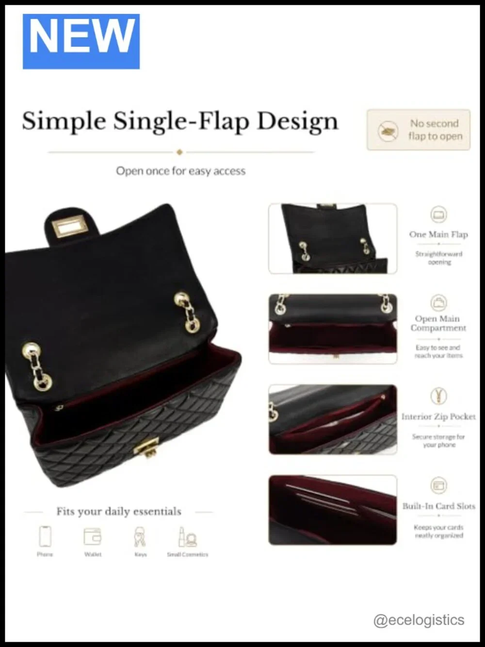 Quilted Lambskin Leather Crossbody Bag for Women, Single Flap Shoulder Purse